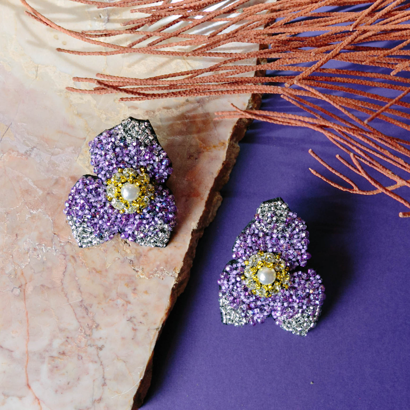 Lavender Pearl Iris Studs