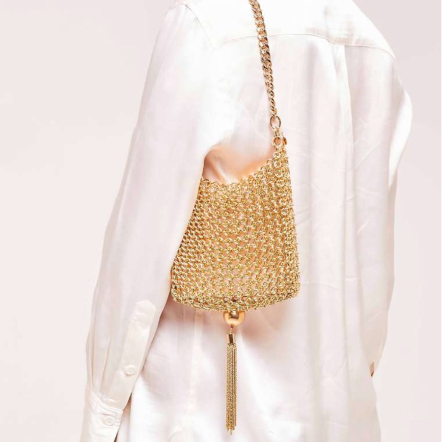 Gold Marais bag from Silvia Gnecchi.