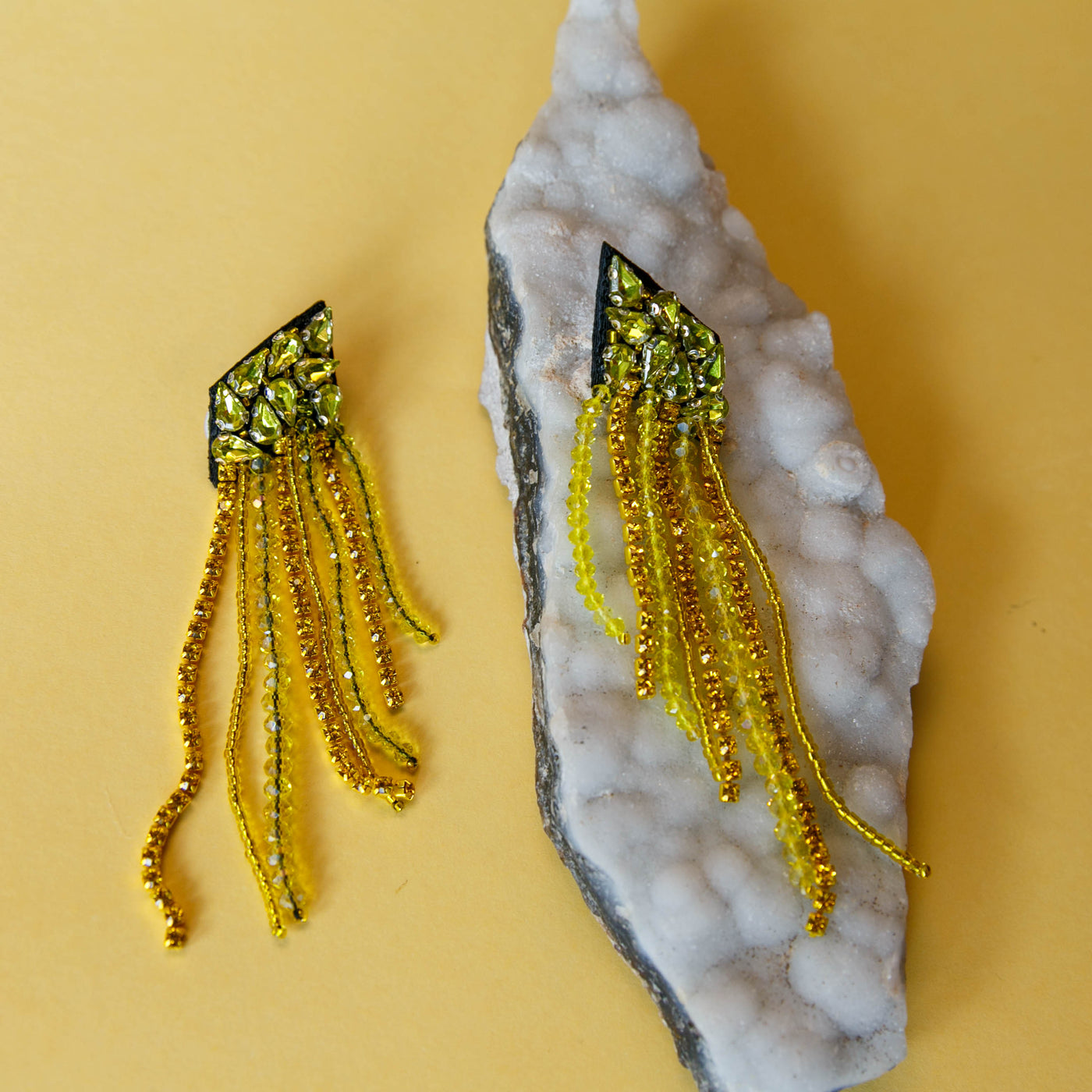 Chartreuse Beaded Tassle Earrings