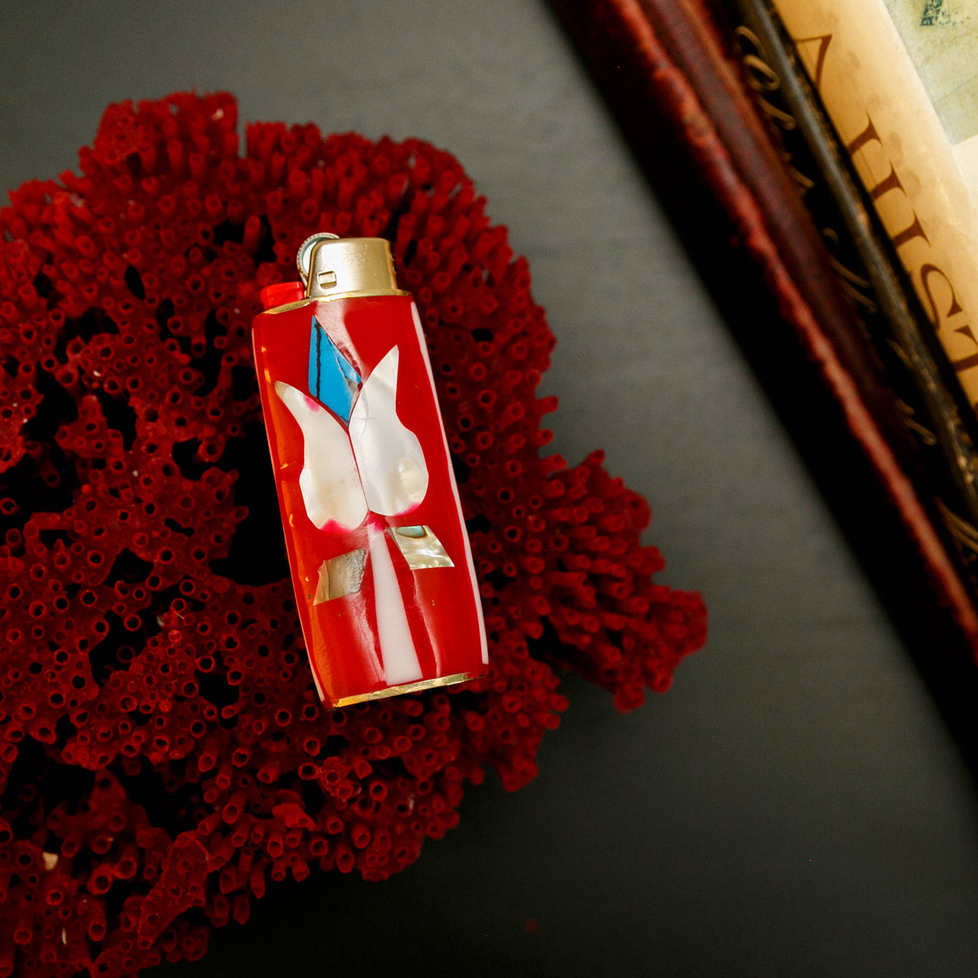Dark Red Flower Vintage Lighter Case from the Saint Claude Social Club Vintage Collection and home goods section.