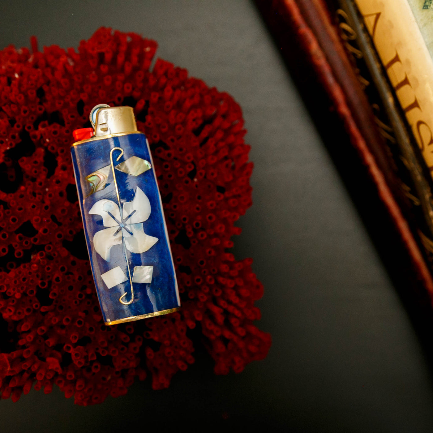 Dark Blue Flower Vintage Lighter Case from the Saint Claude Social Club Vintage Collection and home goods section.